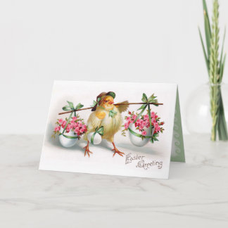 Easter Chick and Flowers Holiday Card