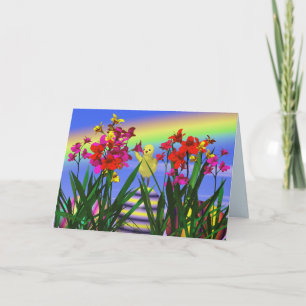 Easter Chick and Flowers Holiday Card