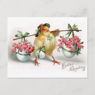 Easter Chick and Flowers Holiday Postcard