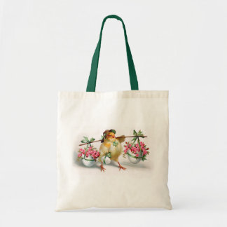Easter Chick and Flowers Tote Bag