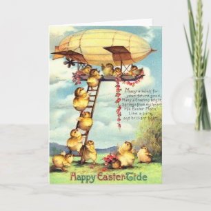 Easter Chick Blimp Zeppelin Flower Holiday Card