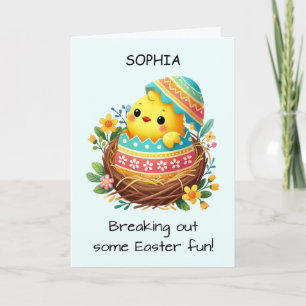 Easter Chick Breaking Out of Shell in Cute Nest Card