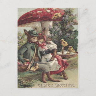 Easter Chick Bunny Couple Coloured Egg Mushroom Holiday Postcard