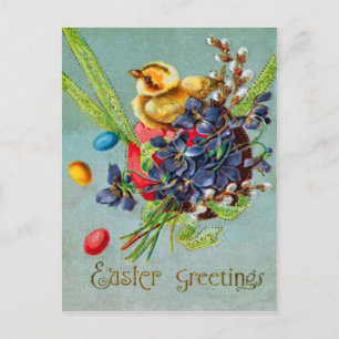 Easter Chick Coloured Egg Purple Iris Holiday Postcard