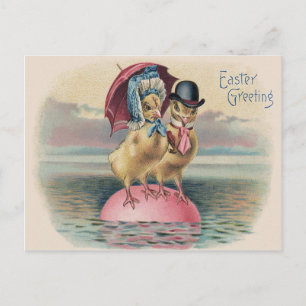 Easter Chick Coloured Egg Umbrella Sea Holiday Postcard