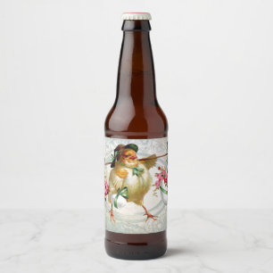 Easter Chick Delivering Flowers Beer Bottle Label