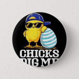 Easter Chick Dig Me Cool Chicken Sungles Men Boys 6 Cm Round Badge
