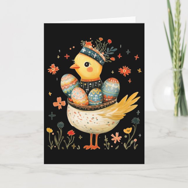 Easter Chick - Easter Egg Folk Art  Card (Front)