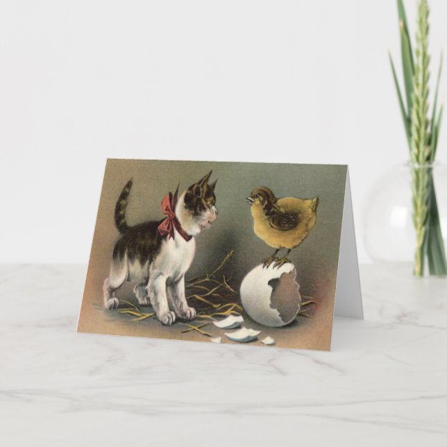 Easter Chick Egg Cat Kitten Holiday Card (Front)