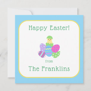 EASTER Chick Eggs and Bright Blue  Card