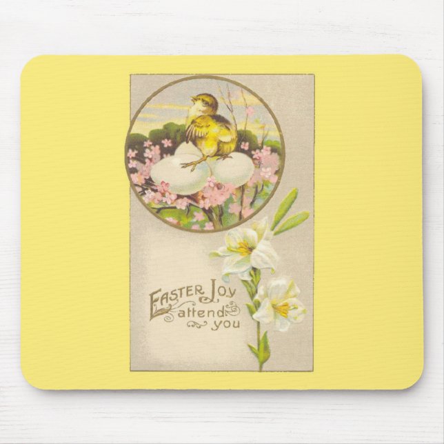 Easter - Chick & Eggs Up a Tree - Antique Postcard Mouse Mat (Front)