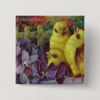 Easter Chick Greetings 15 Cm Square Badge