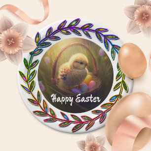 Easter Chick In An Egg Basket Paper Plate