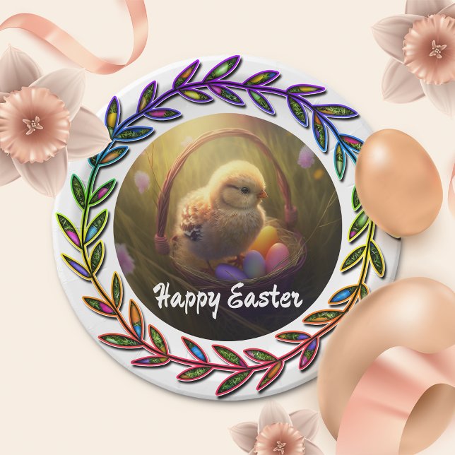 Easter Chick In An Egg Basket Paper Plate (Creator Uploaded)
