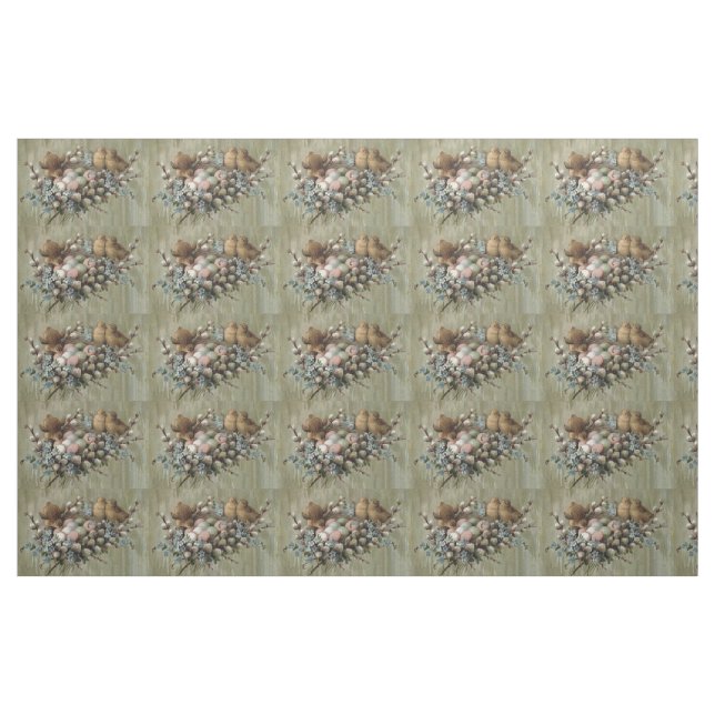Easter Chick Nest Coloured Egg Forget-Me-Nots Fabric (Yard)
