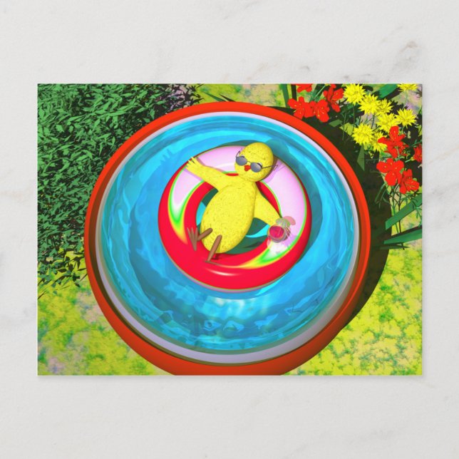 Easter Chick Relaxing in Swimming Pool Holiday Postcard (Front)
