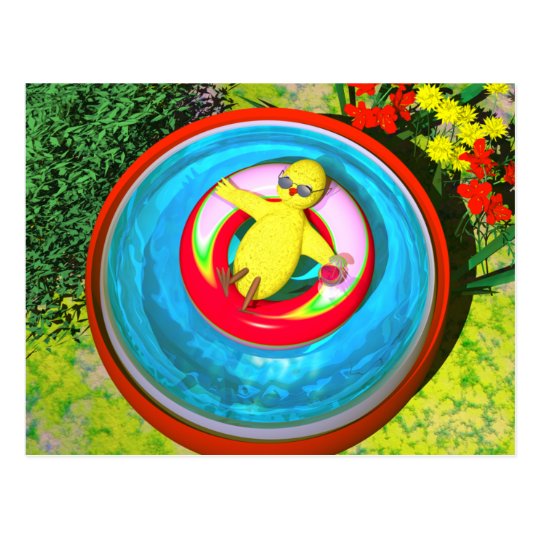 Easter Chick Relaxing in Swimming Pool Postcard