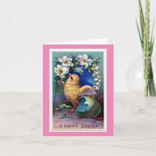 Easter Chick With Flowers Card