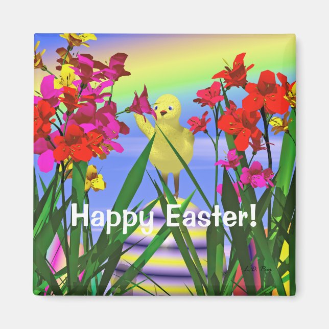 Easter Chicken and Flowers Magnet (Front)