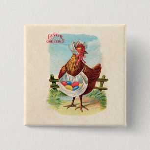 Easter Chicken Farm Cute Antique Eggs 15 Cm Square Badge