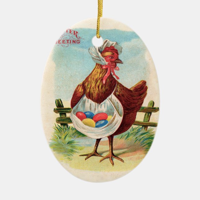 Easter Chicken Farm Cute Antique Eggs Ceramic Tree Decoration (Front)