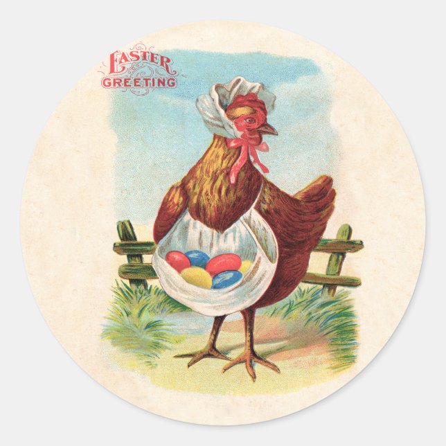 Easter Chicken Farm Cute Antique Eggs Classic Round Sticker (Front)