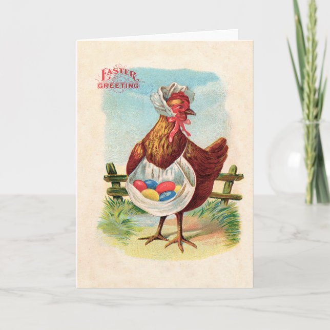 Easter Chicken Farm Cute Antique Eggs Holiday Card (Front)
