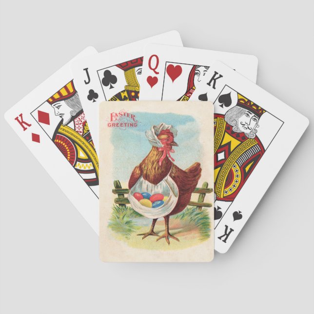 Easter Chicken Farm Cute Antique Eggs Playing Cards (Back)