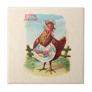 Easter Chicken Farm Cute Antique Eggs Tile