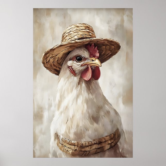 Easter chicken in hat print, spring chicken print (Front)