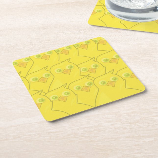 Easter Chickens Bright Yellow Cartoon Pattern Square Paper Coaster (Angled)