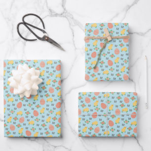 Easter chicks and eggs - in blue. wrapping paper sheet