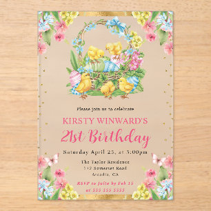 Easter Chicks and Eggs Spring 21st Birthday Acrylic Invitations