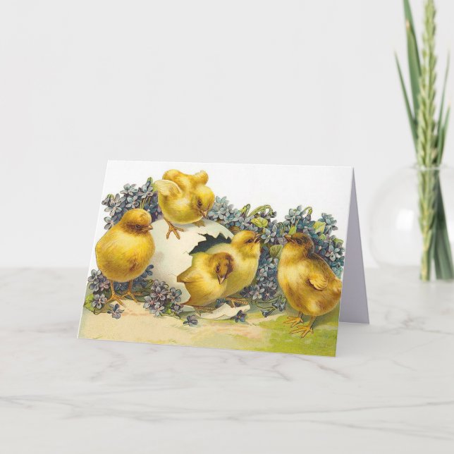 Easter Chicks and Forget Me Nots Holiday Card (Front)