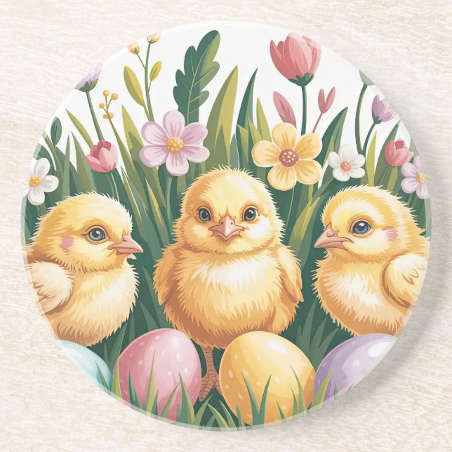 Easter Chicks | Cute Spring Baby Chick Design Coaster (Front)
