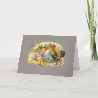 Easter - Chicks, Eggs & Rooster - Antique Postcard