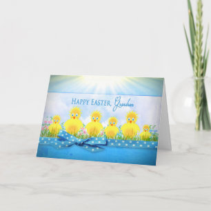 EASTER CHICKS - GRANDSON - BLUE/YELLOW HOLIDAY CARD