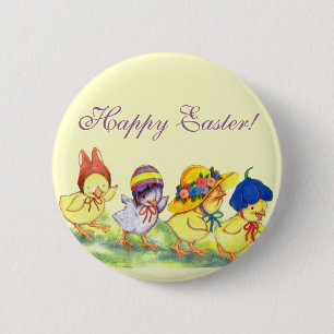 Easter Chicks in Hats - Happy Easter! 6 Cm Round Badge
