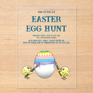 Easter chicks paint the Easter egg Acrylic Invitations
