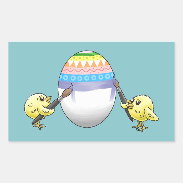 Easter chicks paint the Easter egg Rectangular Sticker (Front)