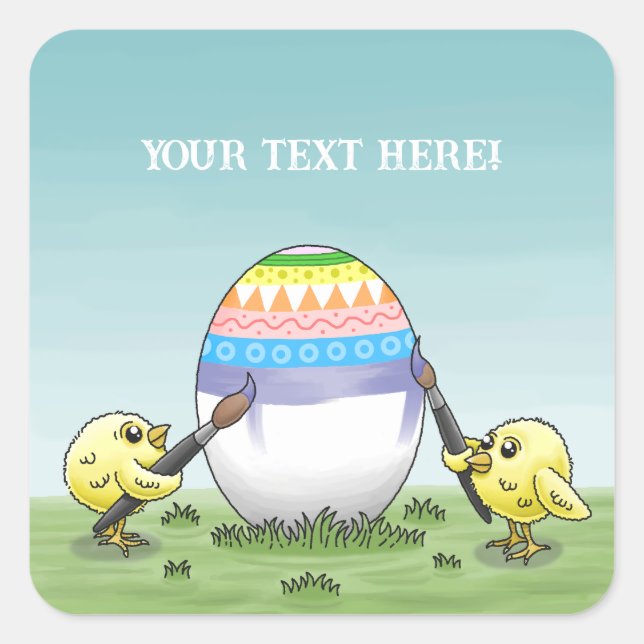 Easter chicks paint the Easter egg Square Sticker (Front)