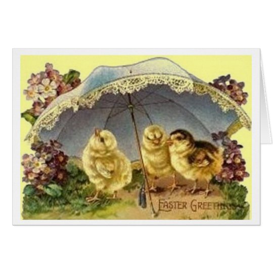Easter Chicks Under Parasol Vintage Easter Card