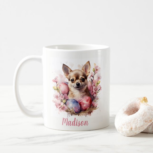 Easter Chihuahua Eggs and Flowers -   Coffee Mug (With Donut)