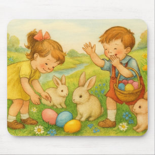 Easter Children and Bunny rabbits Mousepad