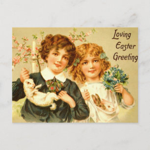 Easter Children Bunnies Antique PostCard Nostalgic