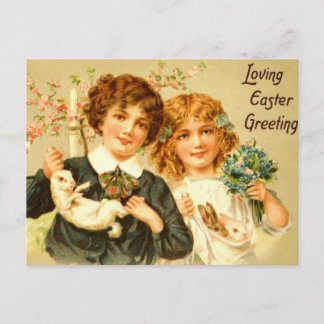 Easter Children Bunnies Antique PostCard Nostalgic
