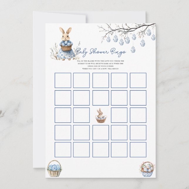 Easter Chinoiserie Bingo Baby Shower Game Card (Front)