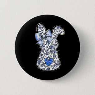 Easter Chinoiserie Floral Bunny With Cute Blue Bow 6 Cm Round Badge