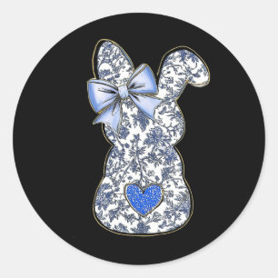 Easter Chinoiserie Floral Bunny With Cute Blue Bow Classic Round Sticker