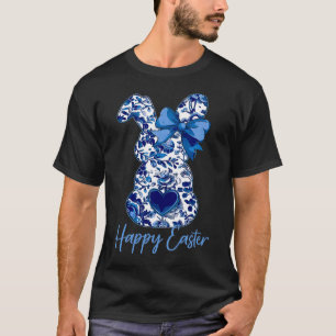 Easter Chinoiserie Floral Bunny With Cute Blue Bow T-Shirt
